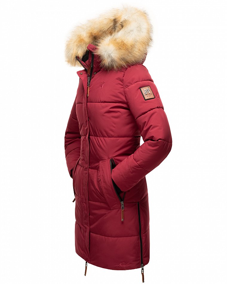Navahoo Halina Damen Winter Steppmantel Parka mit Kunstfell Bordeaux Gr. 36 - S