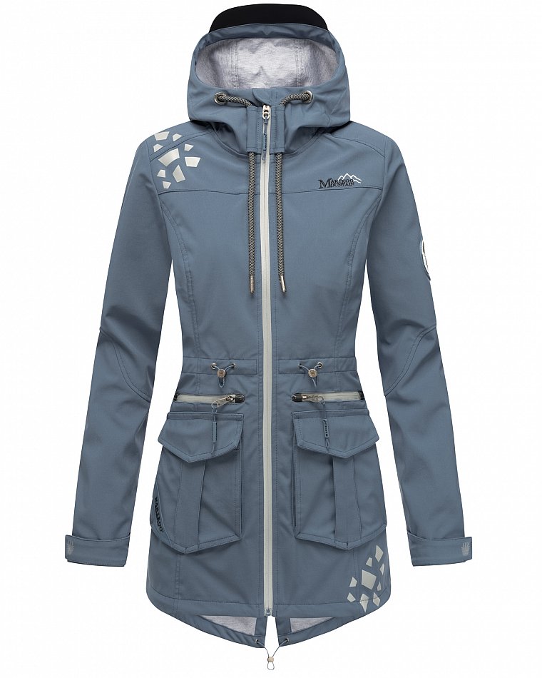 Marikoo Wasserfeste Damen Softshell Übergangsjacke mit Kapuze und Reflektoren Ulissaa Dusty Blue Gr. 34 - XS