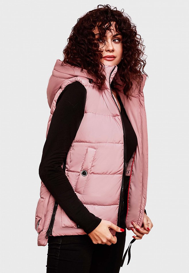 Marikoo Zarinaa Damen Übergangsweste Steppweste mit Kapuze Rose Gr. 36 - S