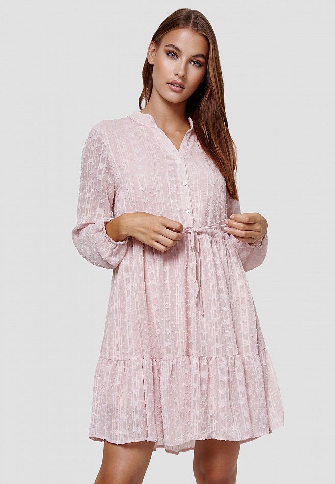 Damen Midi Hemdblusen Kleid mit Webmuster Rosa Gr. L  210039