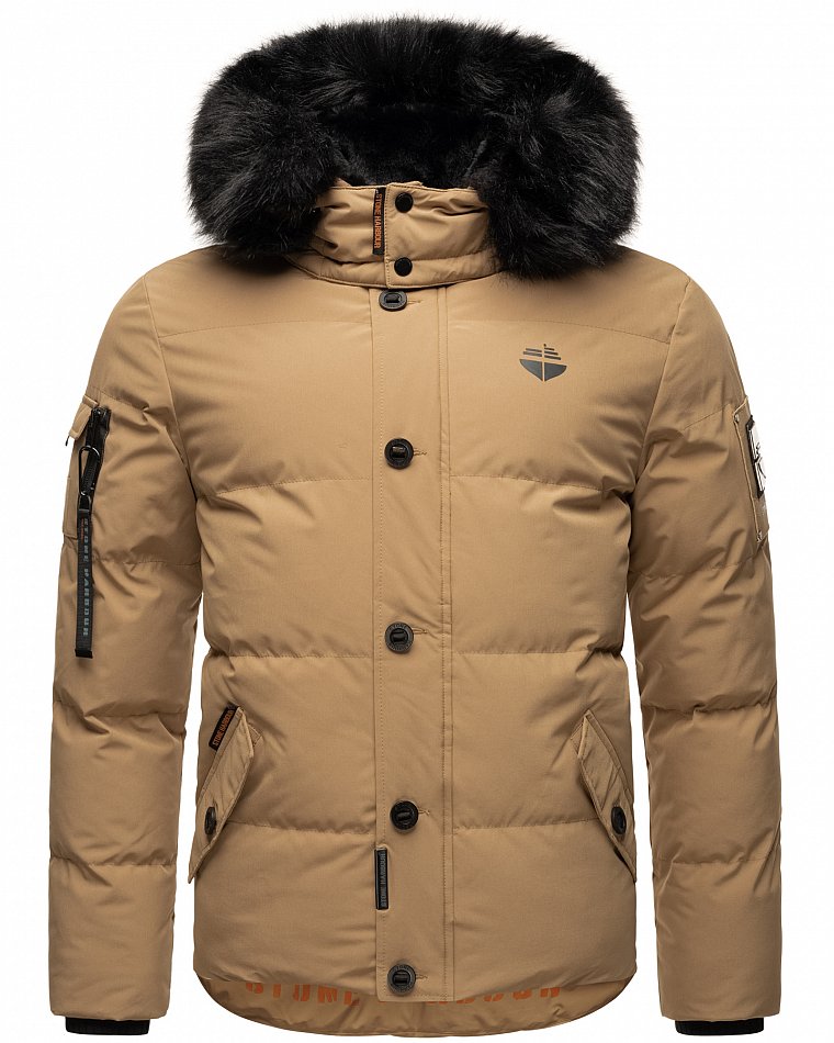 Stone Harbour Halvaar Herren Winterjacke gesteppt Braun mit Schwarzem Kunstfell Gr. 52 - XL