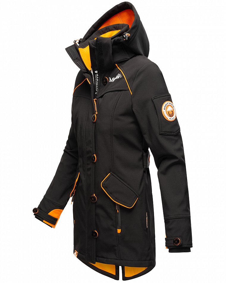 Marikoo Elegante Damen Übergangs Softshell Jacke mit Kapuze Soulinaa Schwarz Gr. 36 - S
