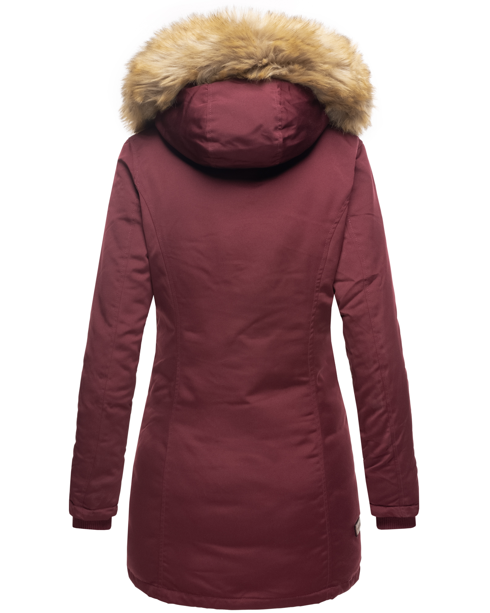 Marikoo Karmaa Eleganter Damen Winter Parka mit Kunstpelz und Kapuze Dunkel Wine Gr. 38 - M