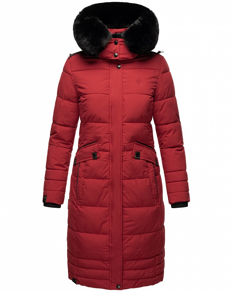 Navahoo Fahmiyaa Damen lange Winterjacke Mantel mit Kapuze Blood Red Gr. 42 - XL