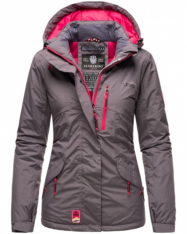Marikoo Rabeaa Damen Jacke Kurz Winterjacke gefüttert Grau Gr. 38 - M