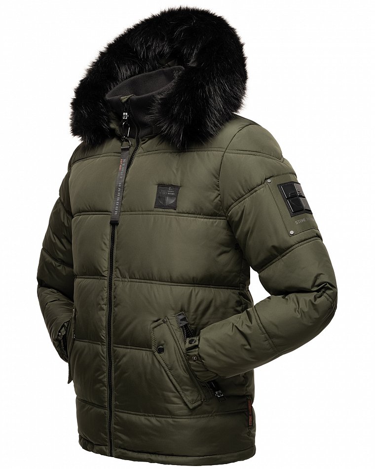 Stone Harbour Zarlaan Herren Parka Winterjacke mit Kapuze & Kunstfell Olive Gr. 50 - L
