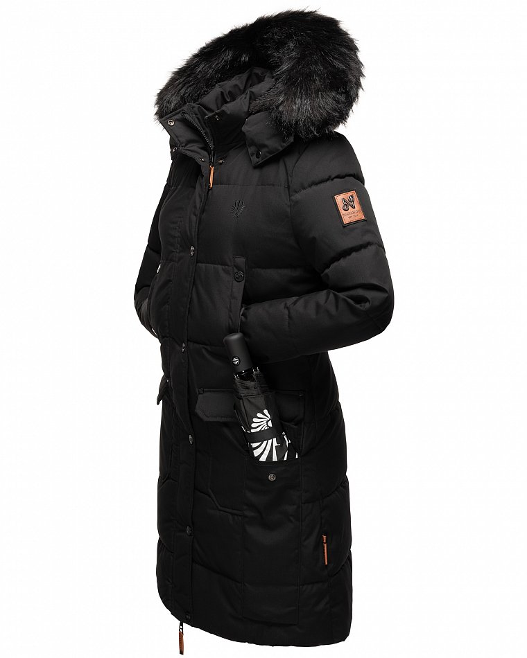 Navahoo Cosimaa Damen Wintermantel mit Teddyfell Gefüttert inkl. Regenschirm Schwarz Gr. 42 - XL