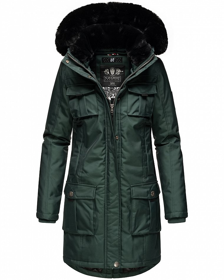 Navahoo Winterparka Wintermantel mit Kapuze & Kunstfell Tiniis Grün Gr. 44 - XXL