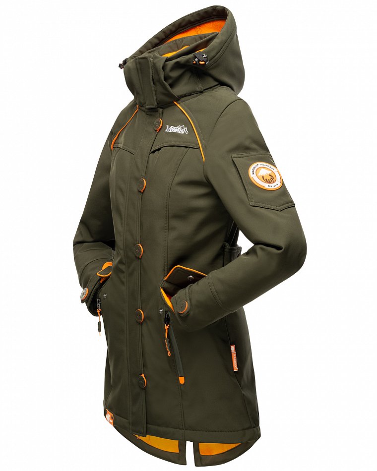 Marikoo Elegante Damen Übergangs Softshell Jacke mit Kapuze Soulinaa Olive Gr. 44 - XXL