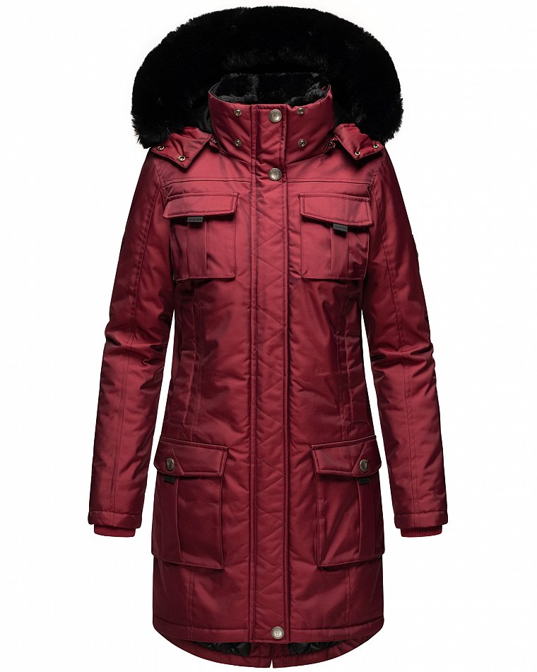 Navahoo Winterparka Wintermantel mit Kapuze & Kunstfell Tiniis Bordeaux Gr. 36 - S