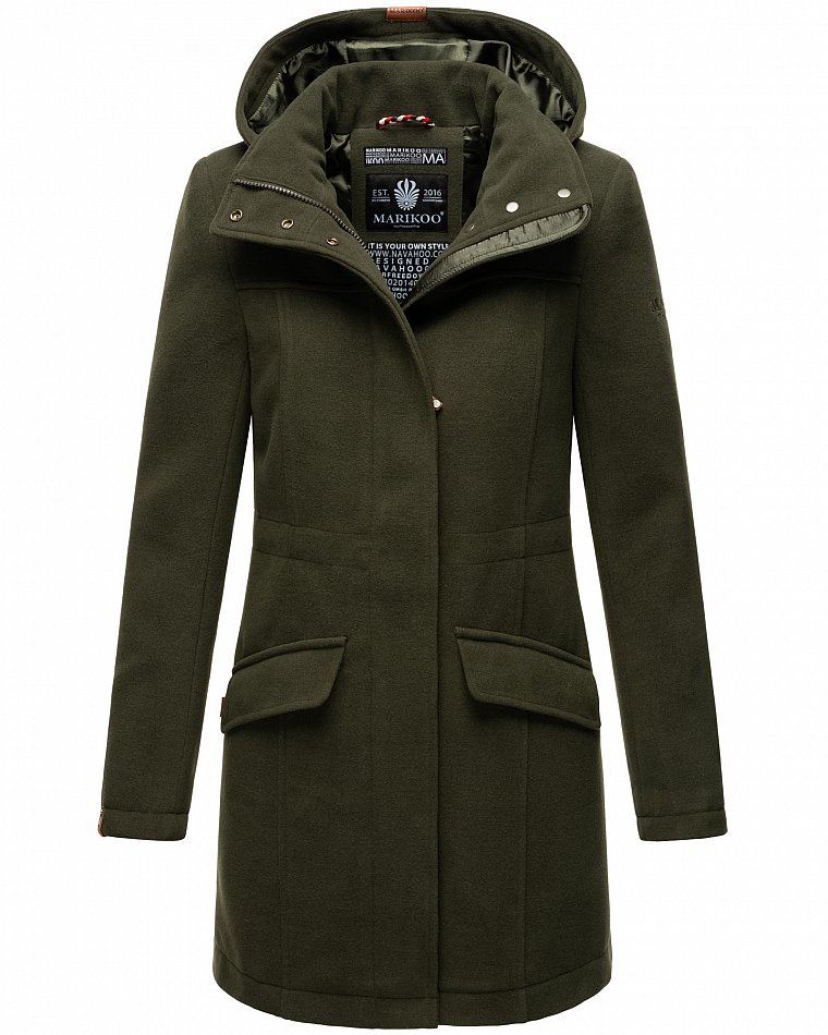 Marikoo Leilaniaa Damen Trenchcoat Winter Mantel mit Kapuze Wald Grün Gr. 34 - XS