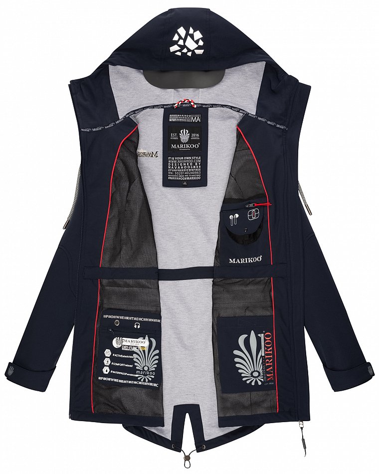 Marikoo Wasserfeste Damen Softshell Übergangsjacke mit Kapuze und Reflektoren Ulissaa Navy Gr. 46 - XXXL