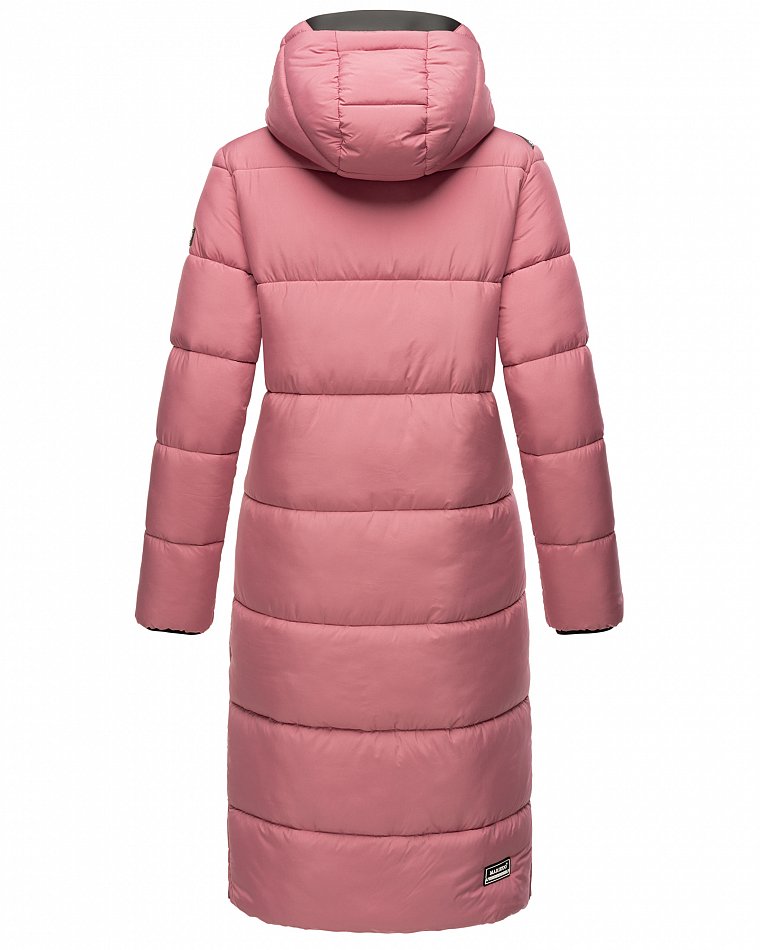 Marikoo langer Damen Winter Steppmantel mit Kapuze und Teddyfell Futter Reliziaa Dark Rose Gr. 44 - XXL