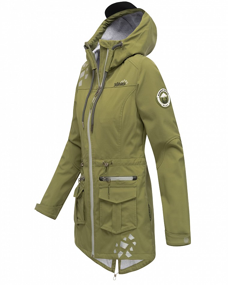 Marikoo Wasserfeste Damen Softshell Übergangsjacke mit Kapuze und Reflektoren Ulissaa Olive Gr. 46 - XXXL