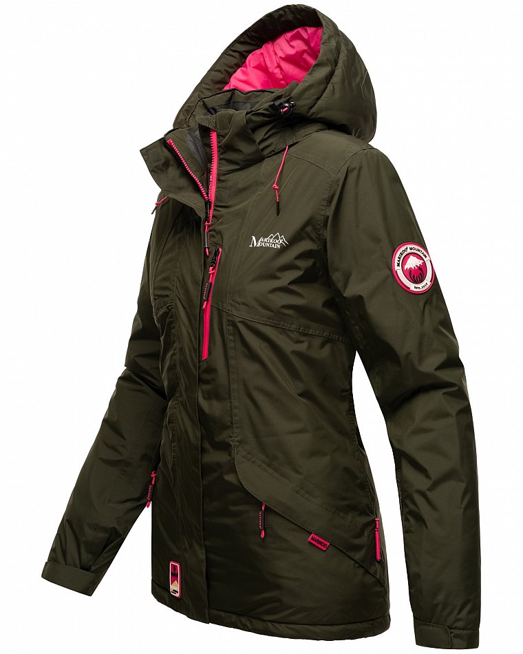 Marikoo Rabeaa Damen Jacke Kurz Winterjacke gefüttert Olive Gr. 44 - XXL