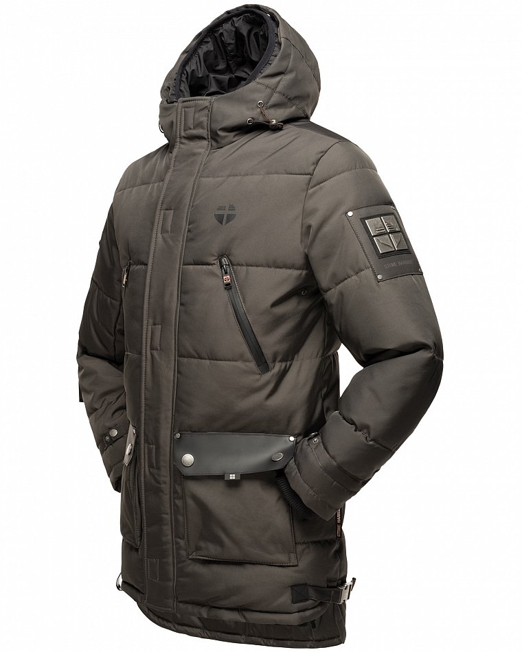 Stone Harbour Herren Winterparka Wintermantel mit Doppel Kapuze Tahaa Anthrazit Gr. 56 - XXXL