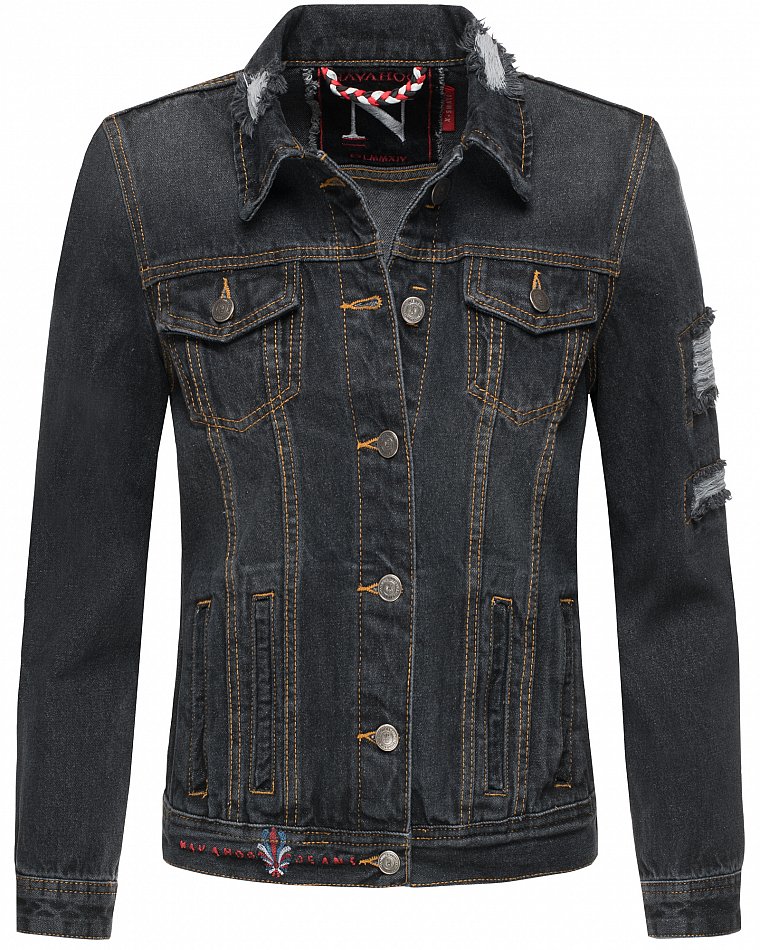 Navahoo Damen Destroyed Jeans Jacke Pamuyaa Schwarz Gr. 40 - L