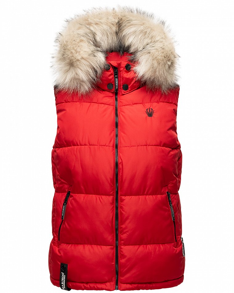 Marikoo Eisflöckchen Damen Winter Steppweste mit Kunstfell Rot Gr. 38 - M