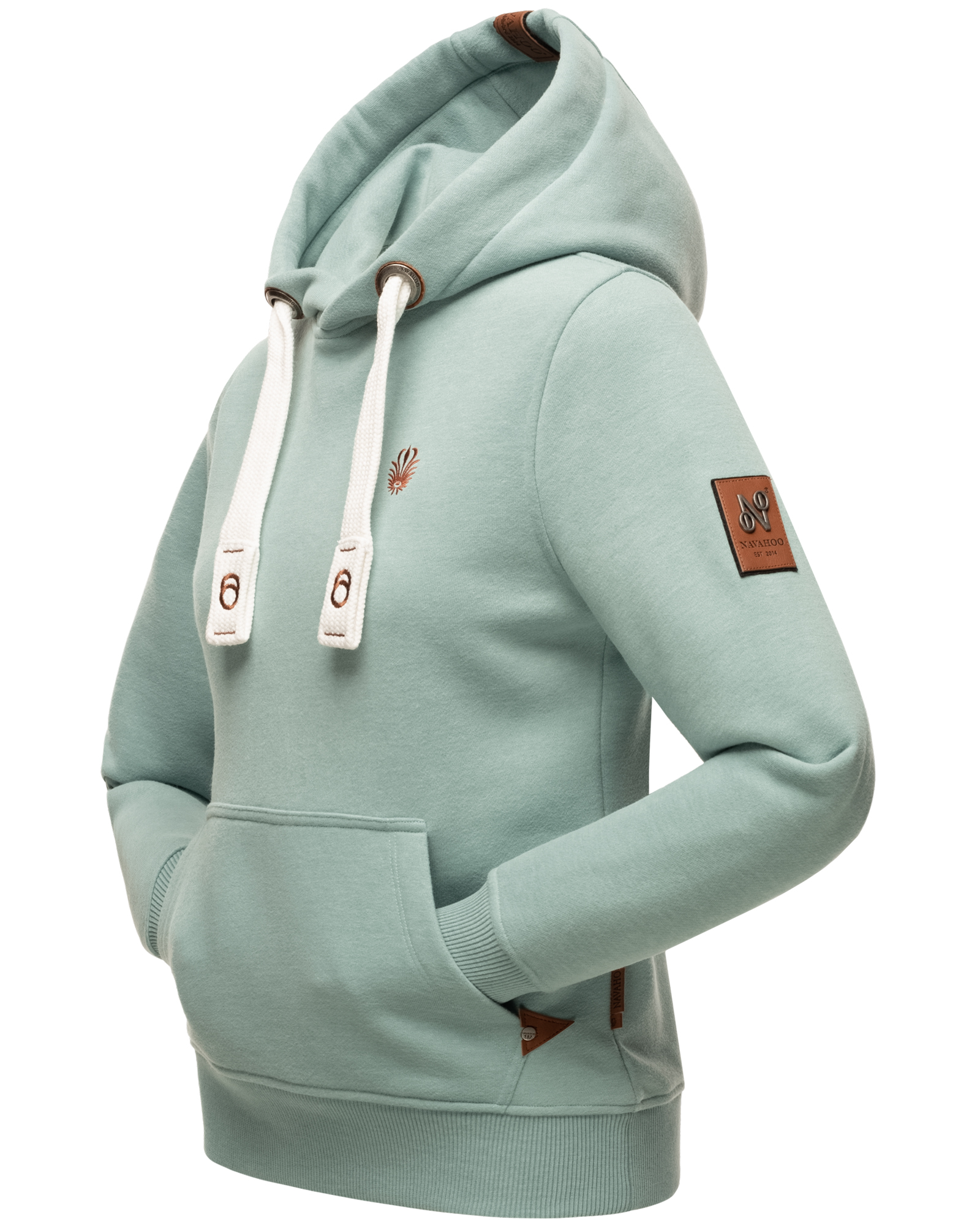 Navahoo Kapuzensweatshirt Hoodie mit Kapuze & breiten Tunnelzugkordeln Damlaa Dusty Mint Melange Gr. 36 - S