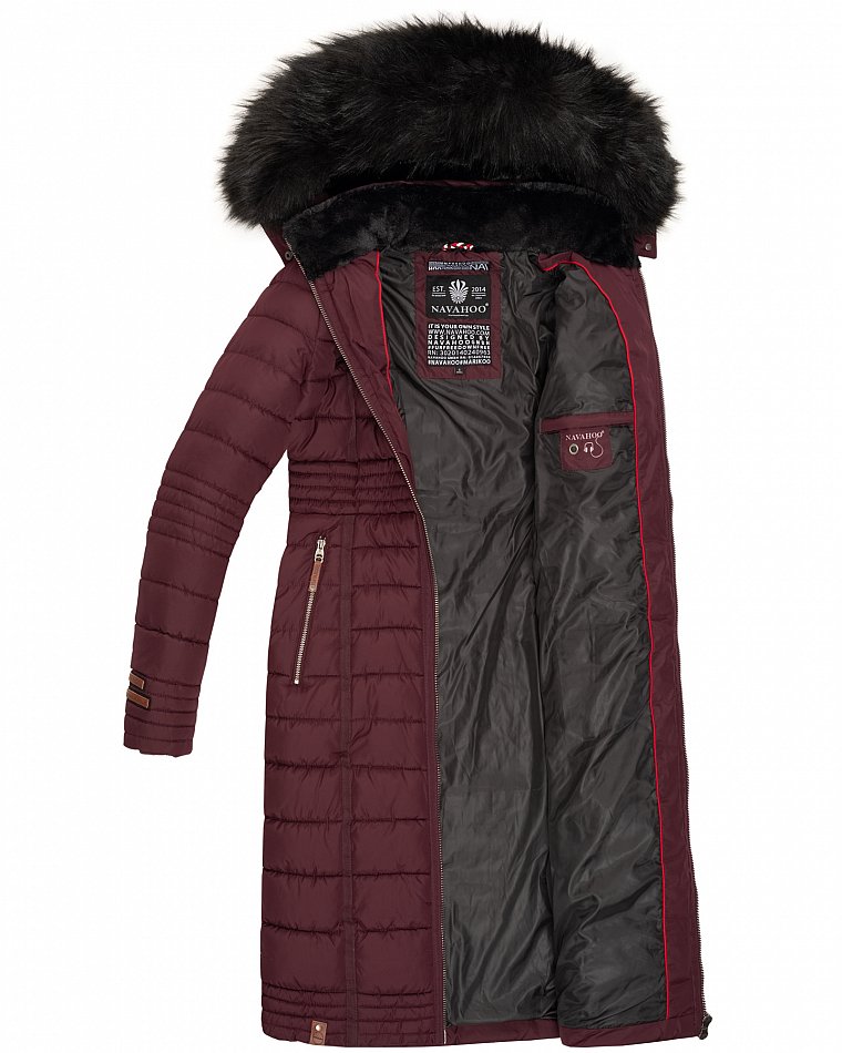 Navahoo Umay Damen Steppmantel Winterjacke mit Fellkragen Wine Gr. 34 - XS