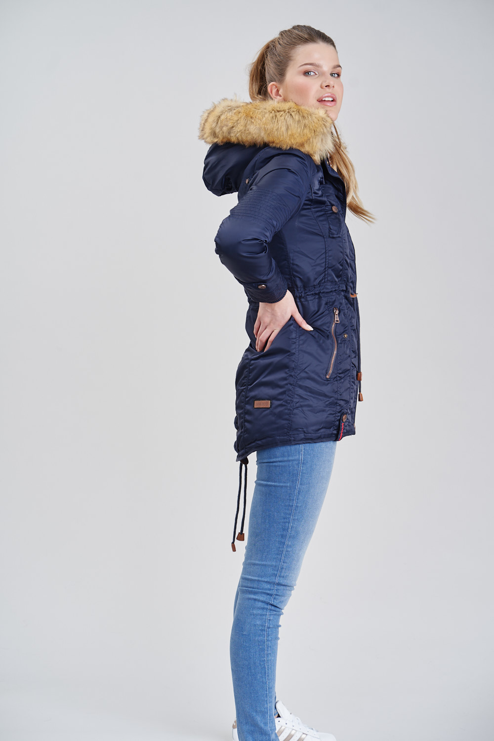 Navahoo La Viva Winterjacke Parka mit Teddyfell & Kapuze Blau Gr. 38 - M