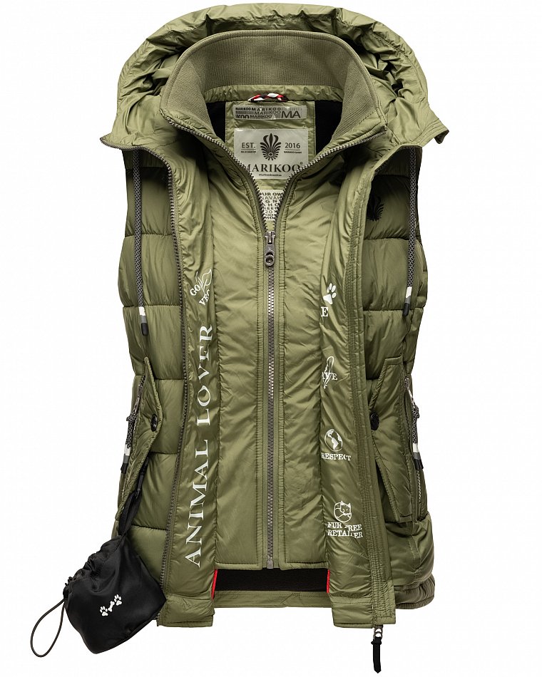 Marikoo Taisaa Damen Übergangs Weste mit Stehkragen Olive Gr. 40 - L 