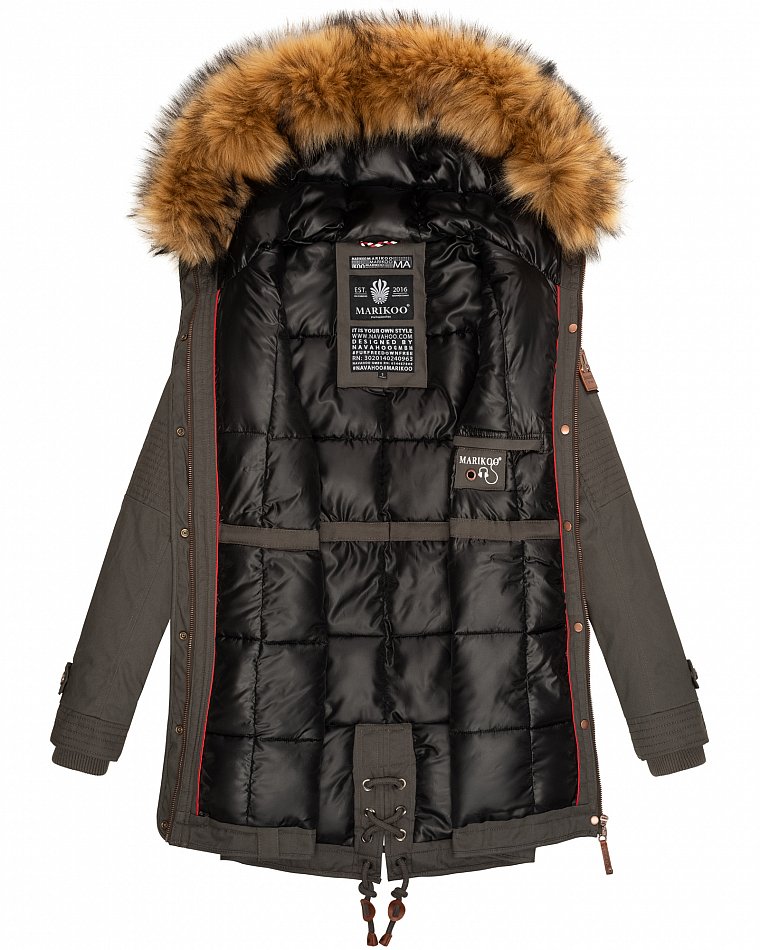 Marikoo La Viva Princess Damen Winterjacke Parka mit Kunstfell Anthrazit Gr. 34 - XS