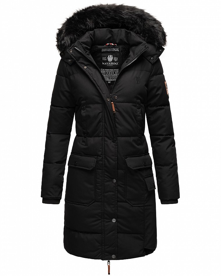 Navahoo Cosimaa Damen Wintermantel mit Teddyfell Gefüttert inkl. Regenschirm Schwarz Gr. 36 - S