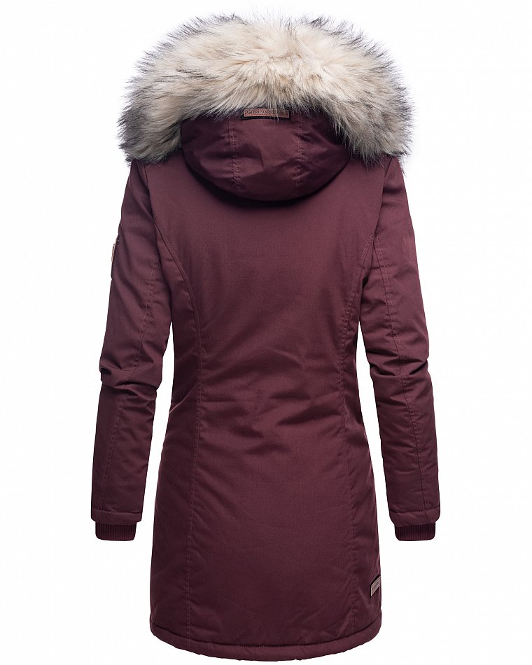 Navahoo Cristal Winterjacke Winterparka mit Kapuze & Kunstfell Weinrot Gr. 36 - S