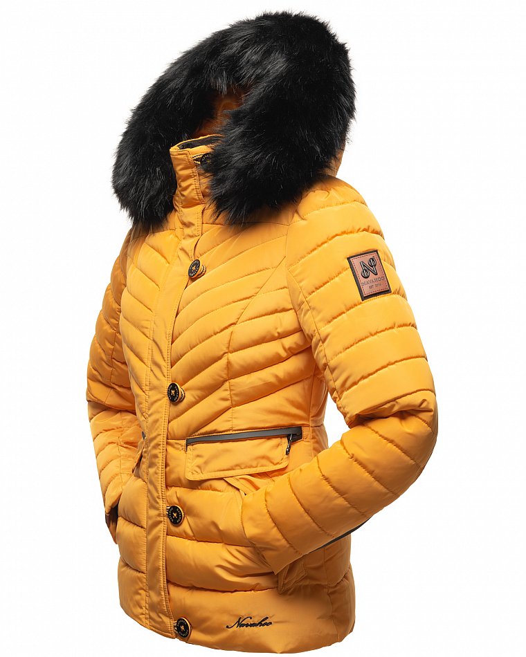 Navahoo Wisteriaa Damen Winter Steppjacke mit Kunstfell Gelb Gr. 38 - M