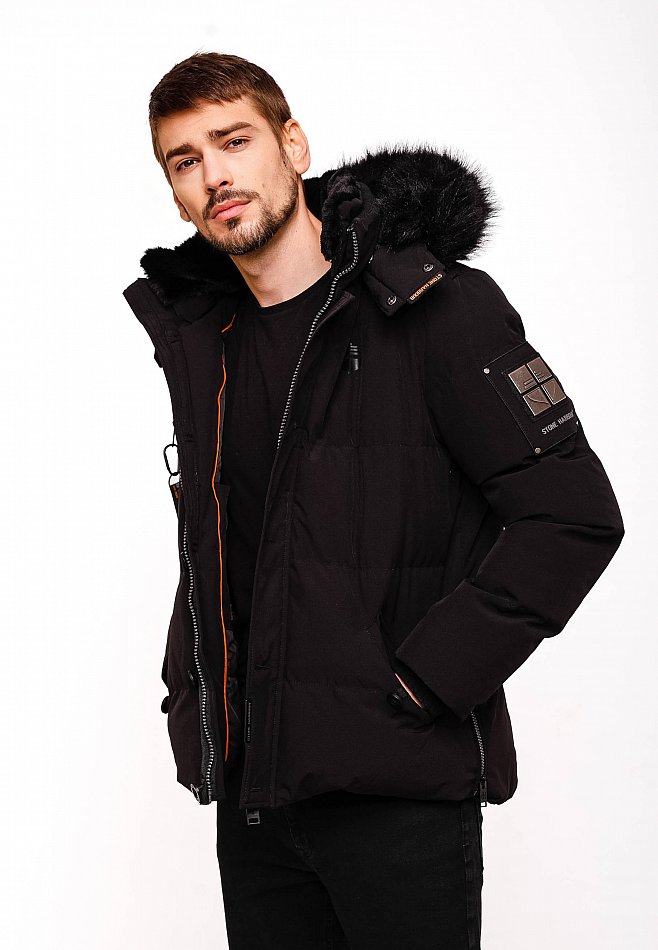 Stone Harbour Halvaar Herren Winterjacke gesteppt Schwarz mit Schwarzem Kunstfell Gr. 48 - M