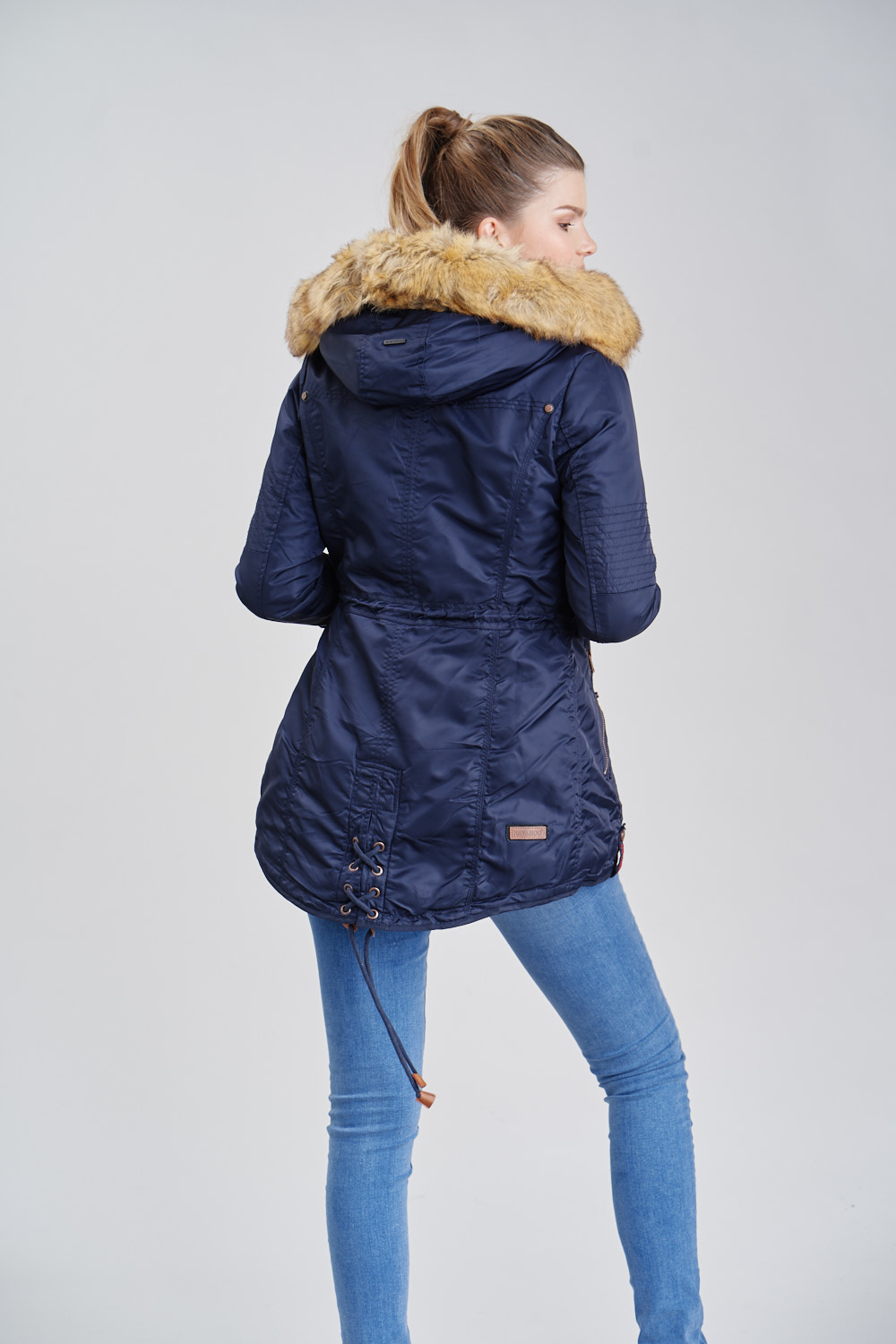 Navahoo La Viva Winterjacke Parka mit Teddyfell & Kapuze Blau Gr. 38 - M