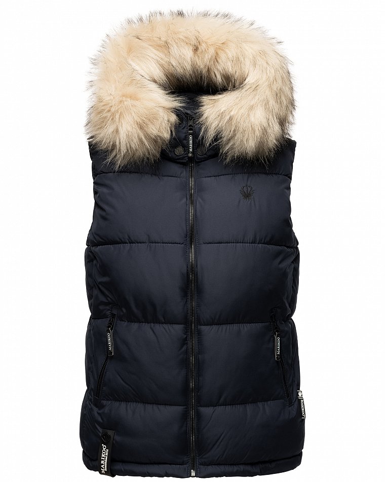 Marikoo Eisflöckchen Damen Winter Steppweste mit Kunstfell Navy Gr. 34 - XS