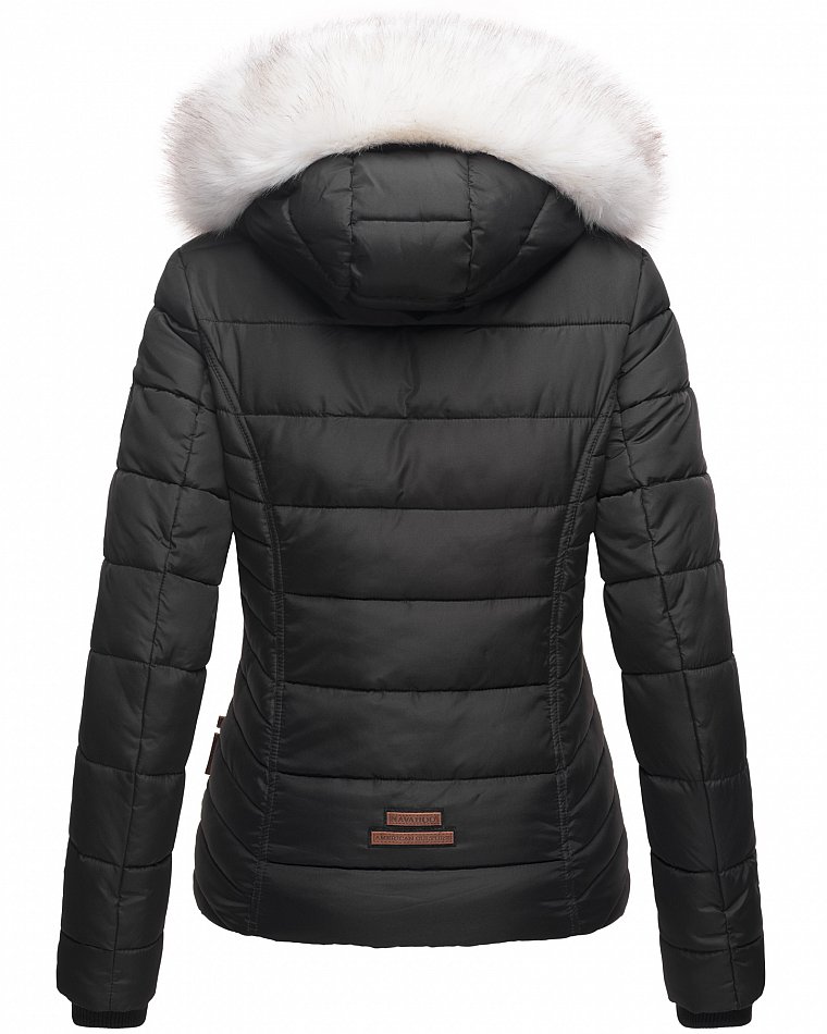 Navahoo Sportliche Damen Winter Steppjacke mit Weißem Kunstpelzkragen Khingaas Schwarz Gr. 40 - L