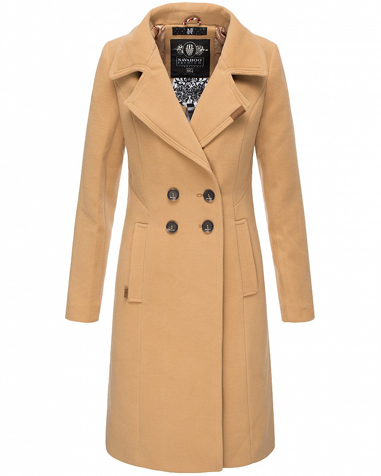 Navahoo Wooly Eleganter Damen Wintermantel Business Trenchcoat mit Reverskragen Camel Gr. 42 - XL