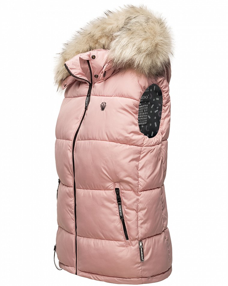 Marikoo Eisflöckchen Damen Winter Steppweste mit Kunstfell Powder Rose Gr. 36 - S