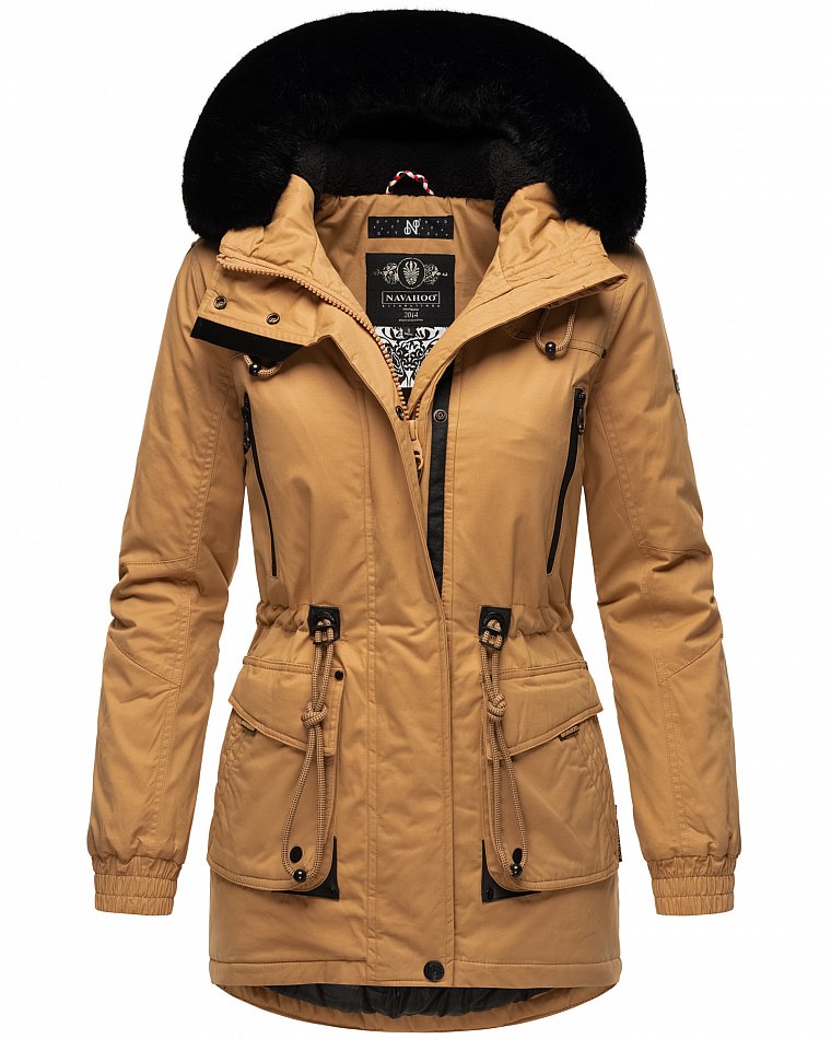 Navahoo Olessaa Damen halblange Winterjacke mit Kapuze Camel Gr. 38 - M