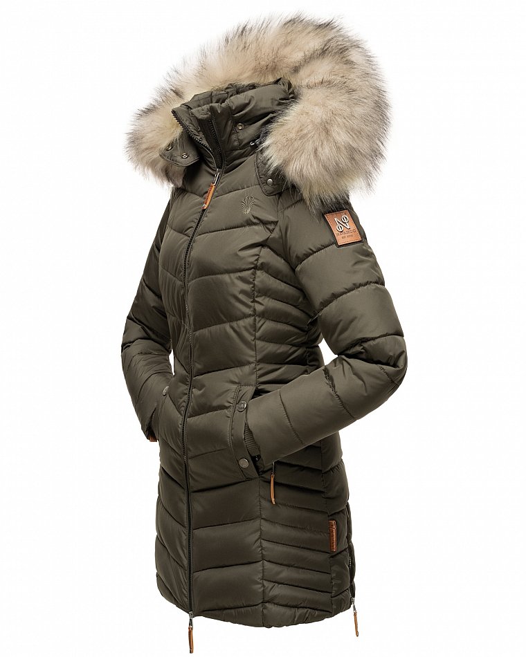 Navahoo Nimalaa Damen Wintermantel Steppmantel mit Kunstfell Anthrazit Gr. 44 - XXL