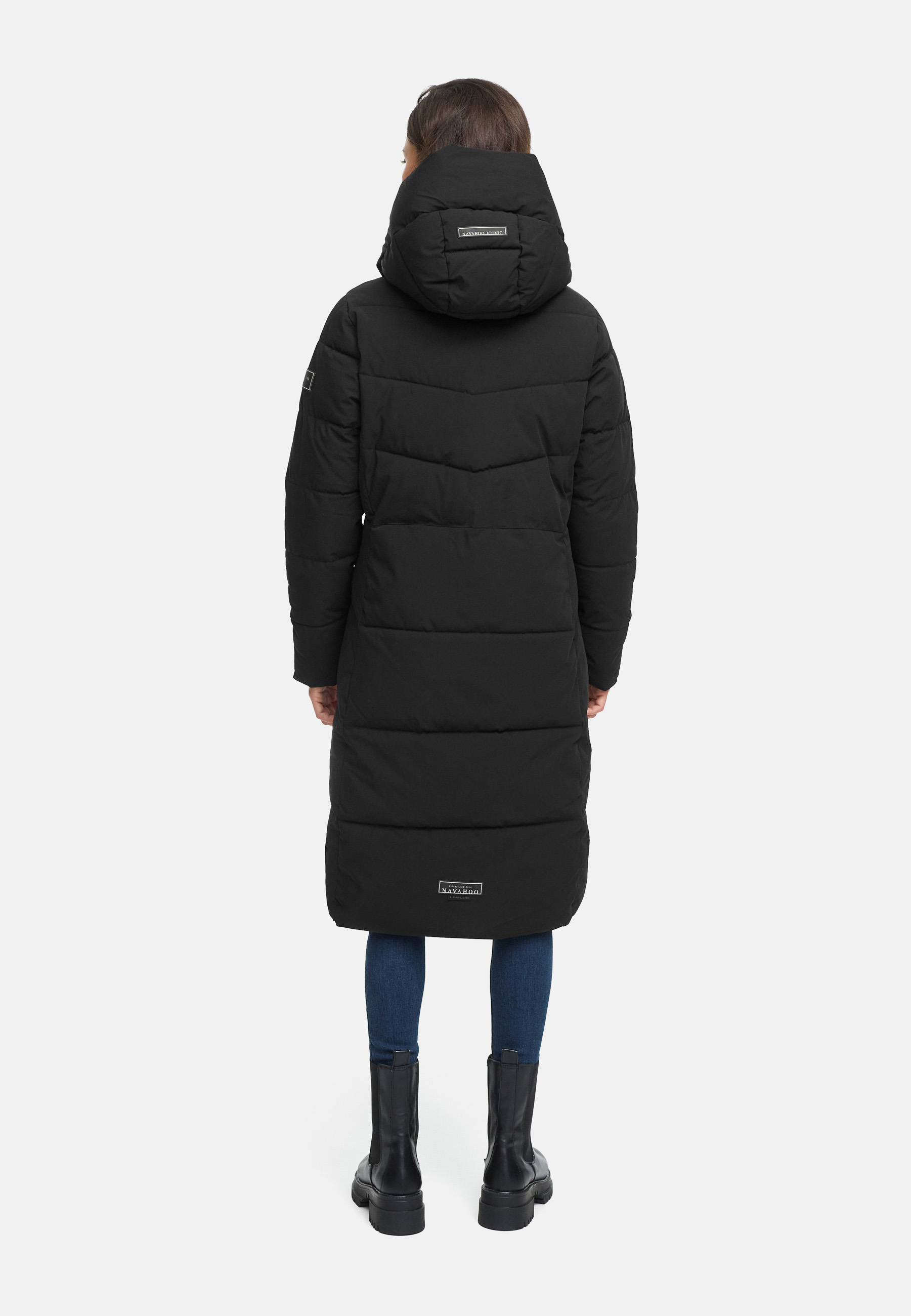  Navahoo Damen Steppmantel Lang Wintermantel gefüttert Parka Kapuze Schokokuss Schwarz 46 - XXXL