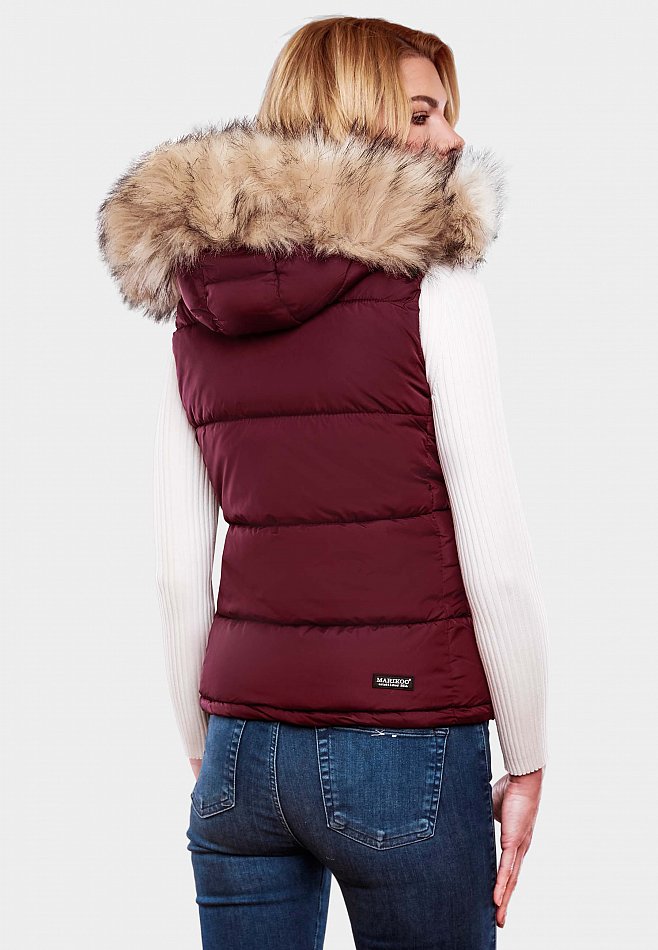 Marikoo Eisflöckchen Damen Winter Steppweste mit Kunstfell Wine Gr. 34 - XS