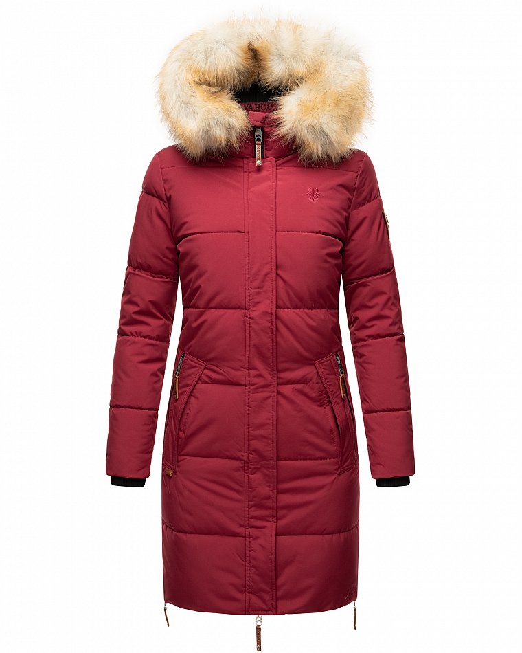 Navahoo Halina Damen Winter Steppmantel Parka mit Kunstfell Bordeaux Gr. 36 - S