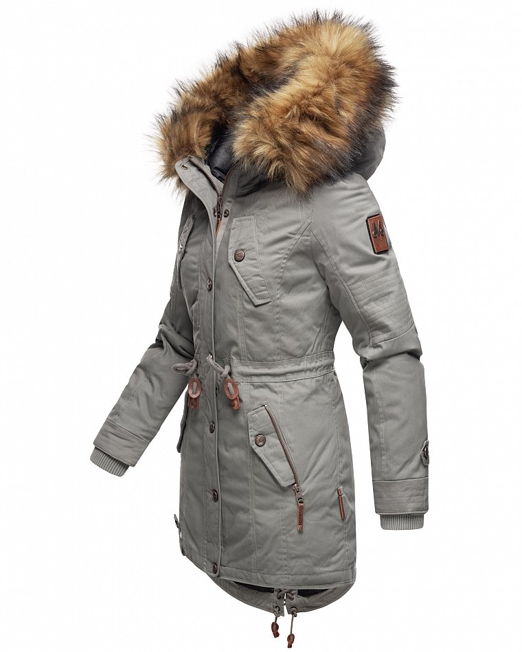Marikoo La Viva Princess Damen Winterjacke Parka mit Kunstfell Hell Grau Gr. 36 - S
