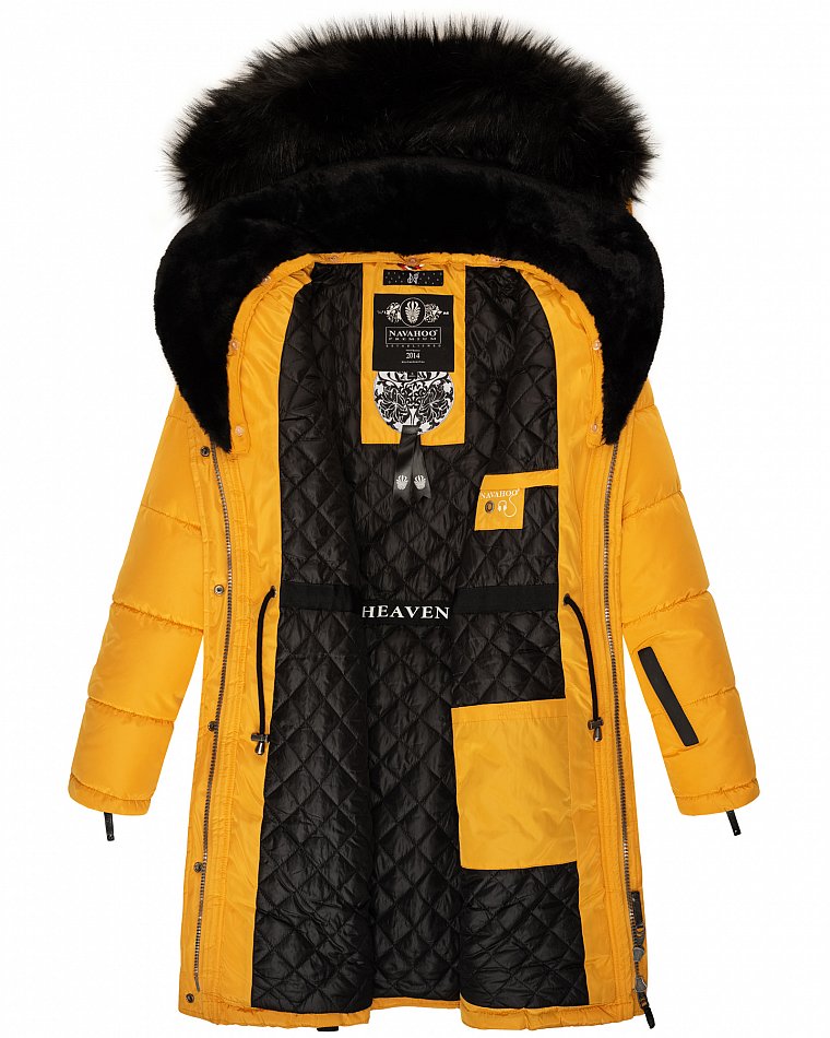 Navahoo Sinja Lange Winter Steppjacke Wintermantel Gelb Gr. 38 - M