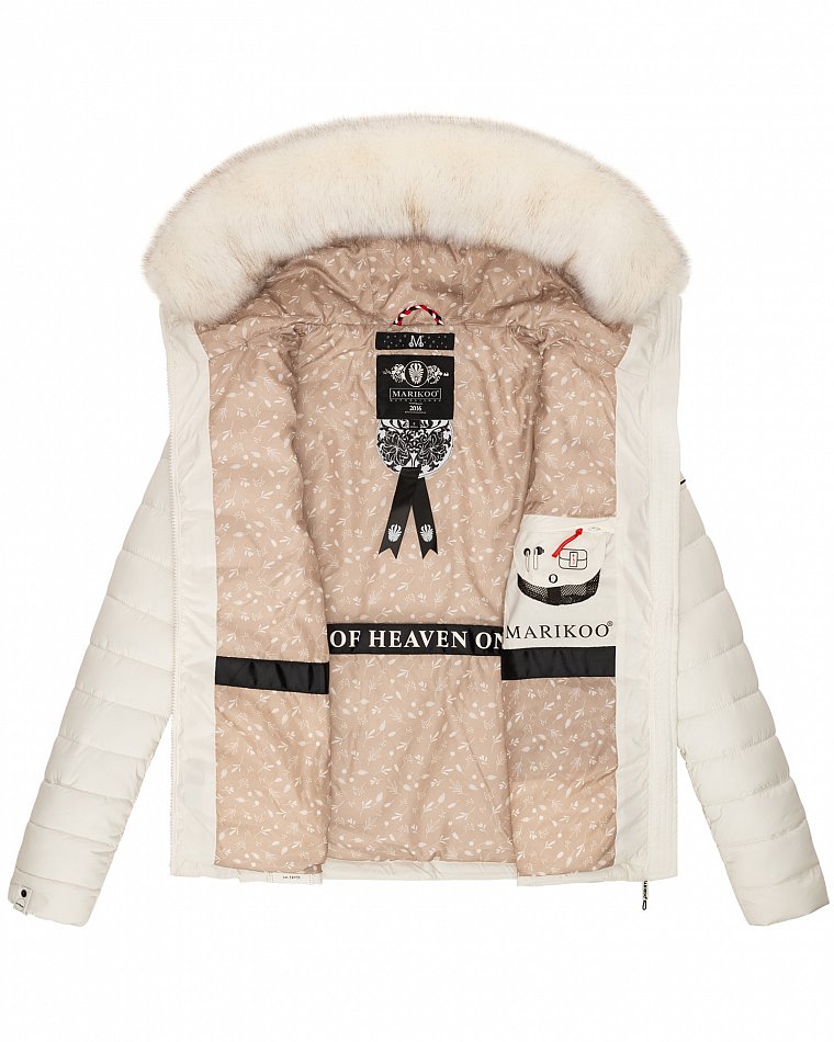 Marikoo Nasriin Damen Übergangsjacke Steppjacke mit Kunstfell Off White Gr. 36 - S