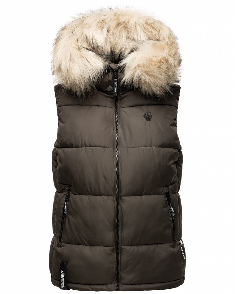 Marikoo Eisflöckchen Damen Winter Steppweste mit Kunstfell Anthrazit Gr. 36 - S