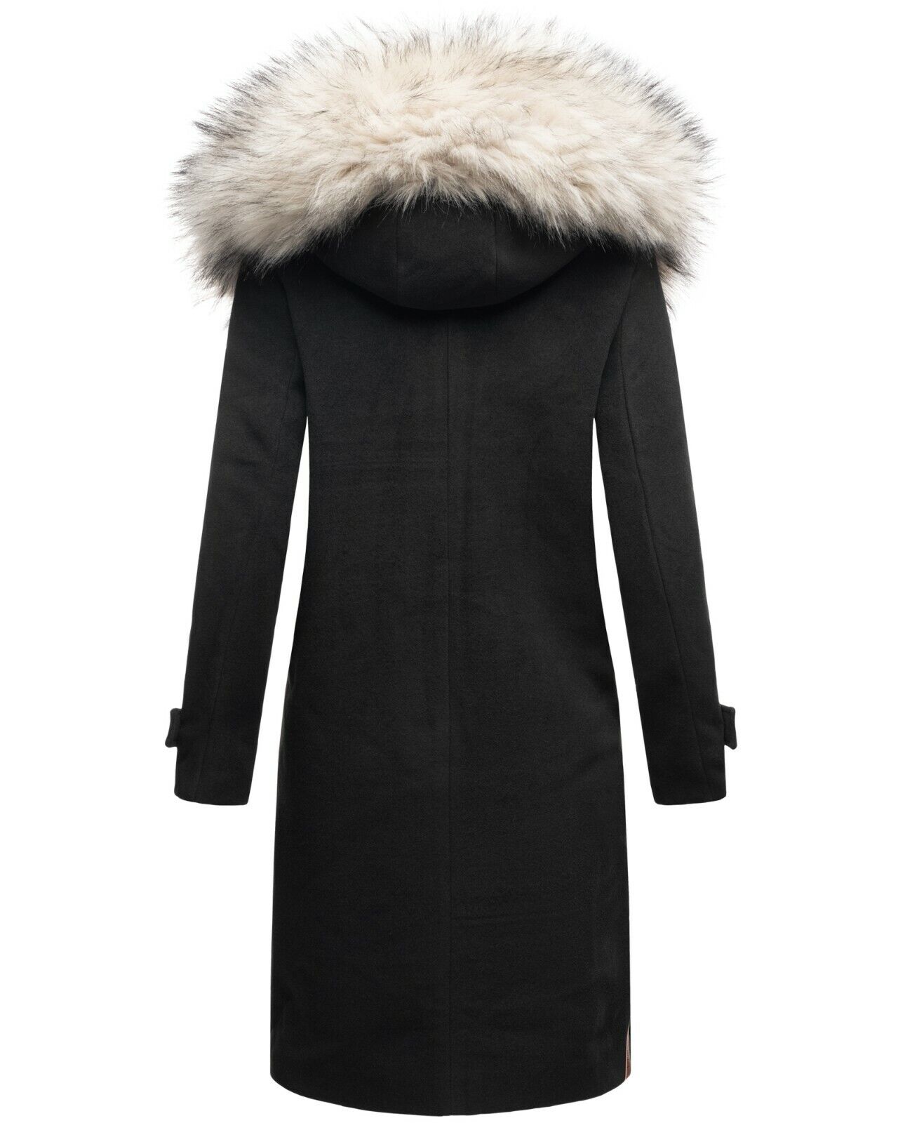 Navahoo Oksana Damen Winter Trenchcoat mit Kunstfell Schwarz Gr. 34 - XS