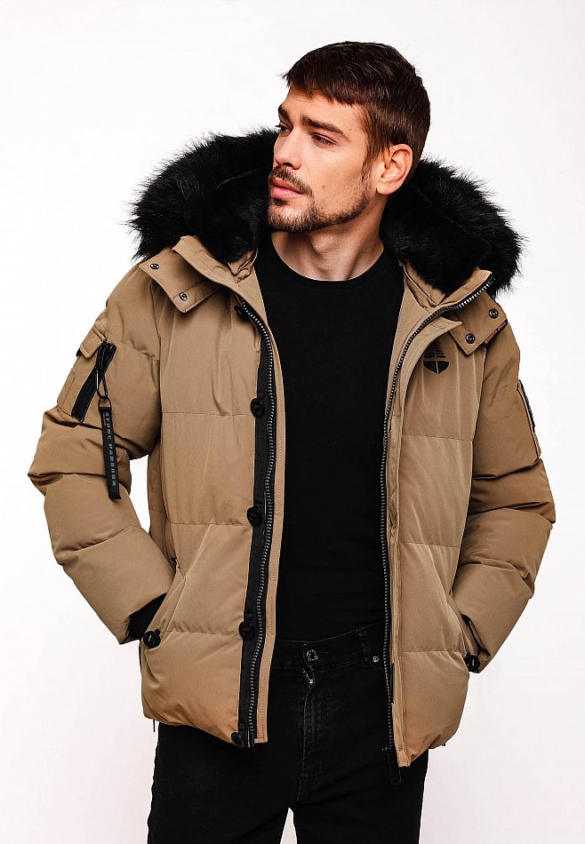 Stone Harbour Halvaar Herren Winterjacke gesteppt Braun mit Schwarzem Kunstfell Gr. 48 - M