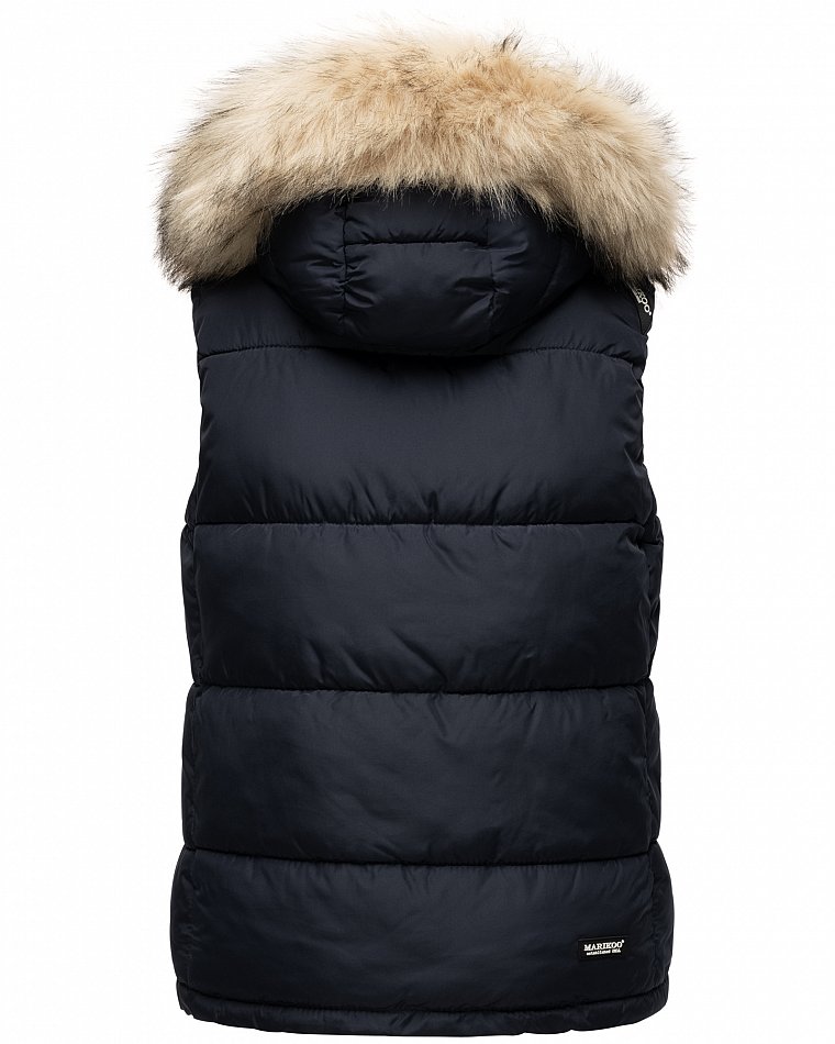 Marikoo Eisflöckchen Damen Winter Steppweste mit Kunstfell Navy Gr. 34 - XS