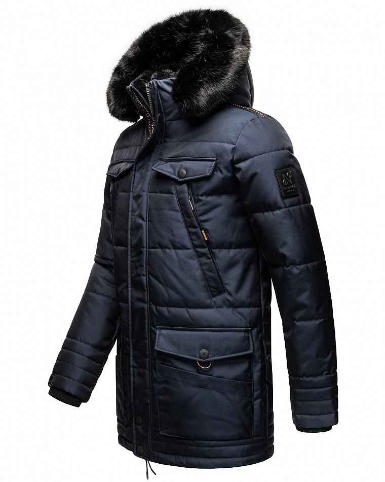 Navahoo Luaan Herren Wintermantel Parka mit Kunstfell & Kapuze Blau Gr. L